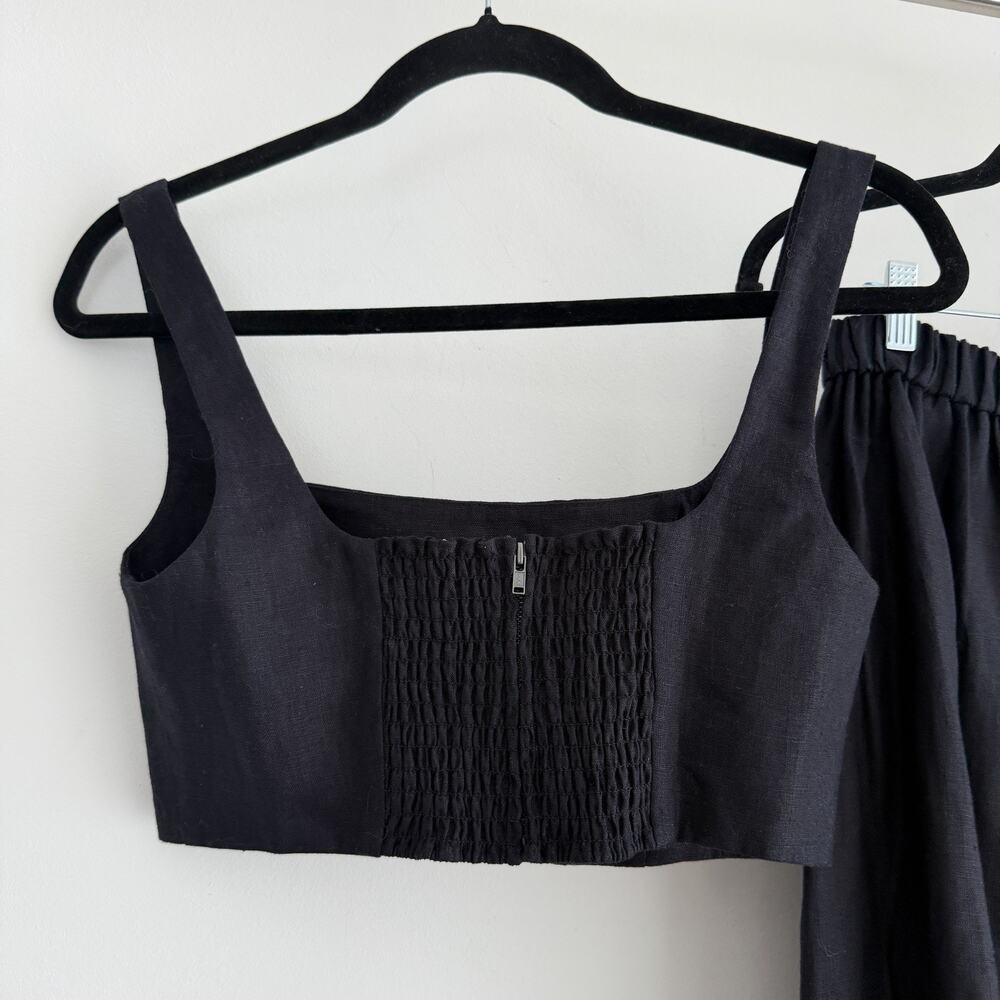 Reformation Linen Palm Set 4 Black Two Piece Set Crop Top Skirt Vacation Resort - Picture 11 of 14